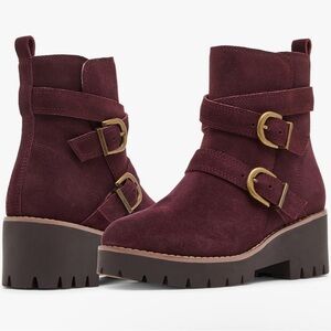 Blondo Burgundy Suede Double-Buckle Ankle Boots